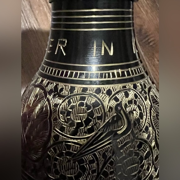 Vtg Collectible Decorative Wine Bottle Flask Brass India Etch NO BEER IN KUWAIT - Picture 9 of 16